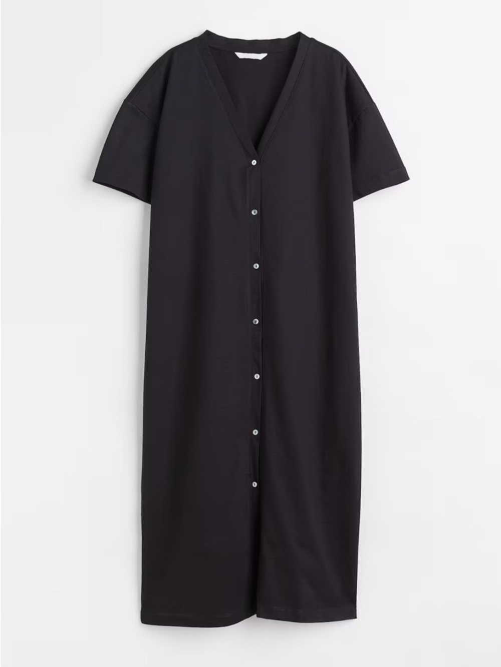 H&M Black Button-Front V-Neck Midi Dress